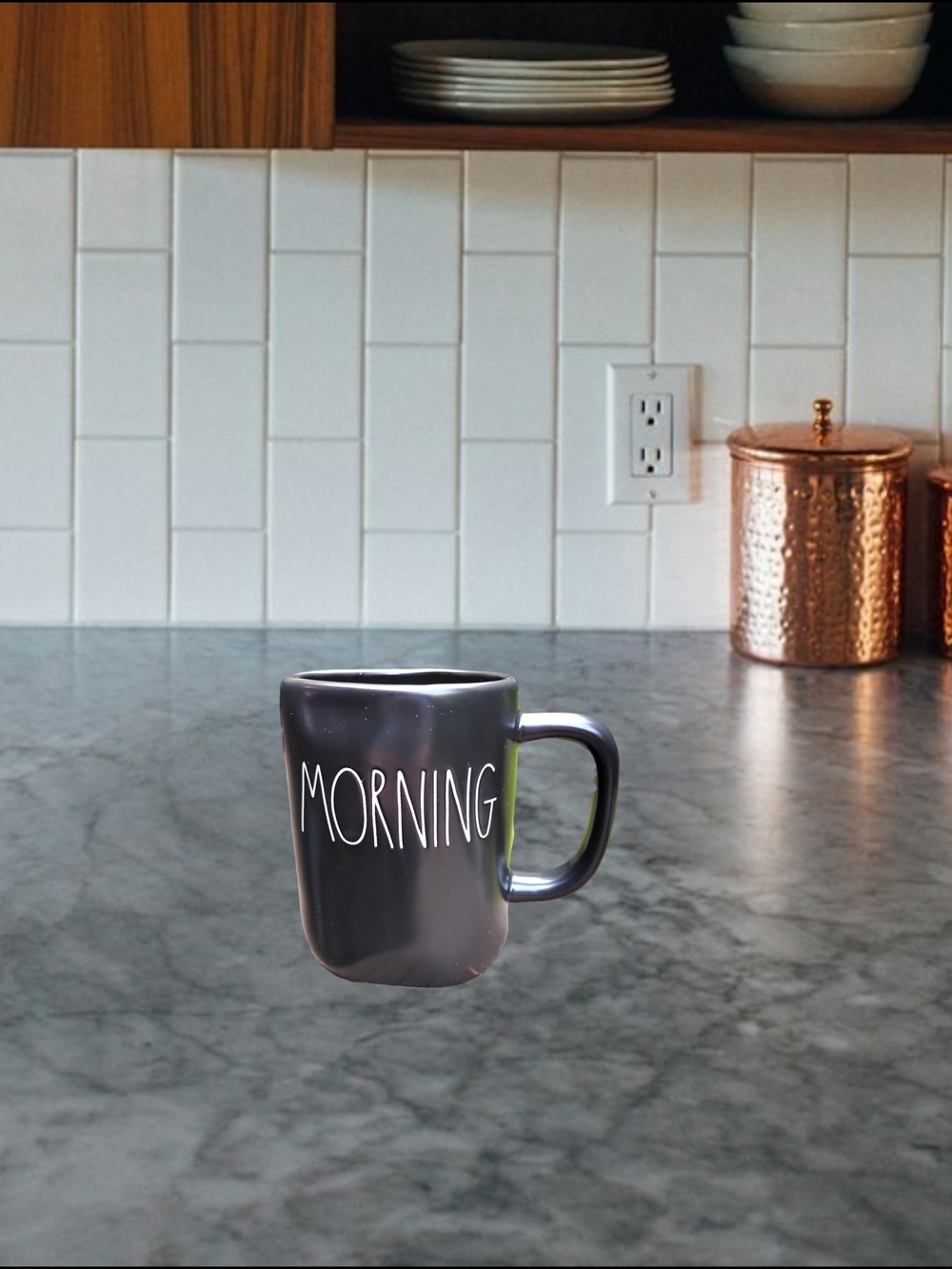 Rae Dunn Black Ceramic 'Morning' Coffee Mug